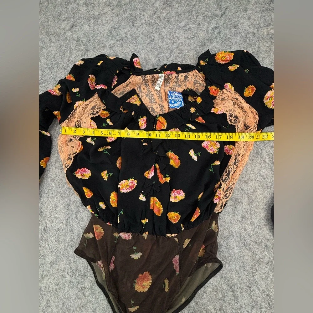 Free People |‎ Poppy Print Bodysuit | Black | Women’s Size Small